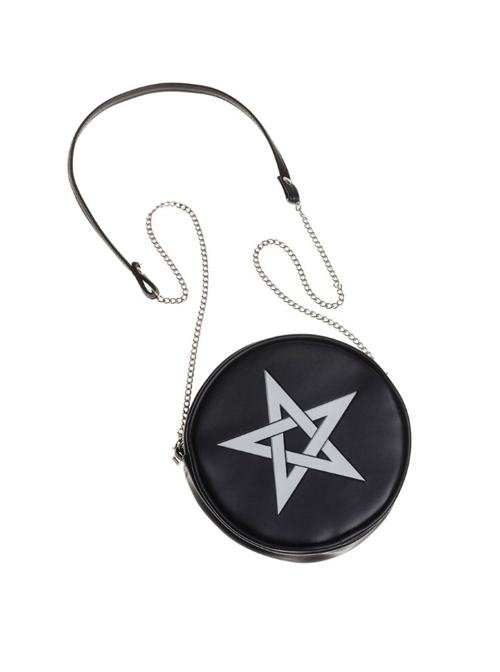 Punk Gothic White Pentagram Black Shoulder Bag Inclined Shoulder Bag