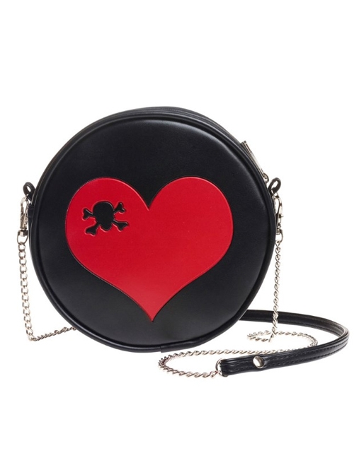 Punk Gothic Red Heart Black Shoulder Bag Inclined Shoulder Bag