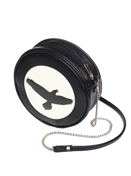 Punk Gothic Black Hawk Pattern Black Shoulder Bag Inclined Shoulder Bag