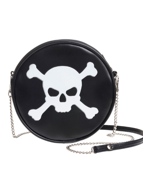 Punk Gothic White Skull Pattern Black Shoulder Bag Inclined Shoulder Bag