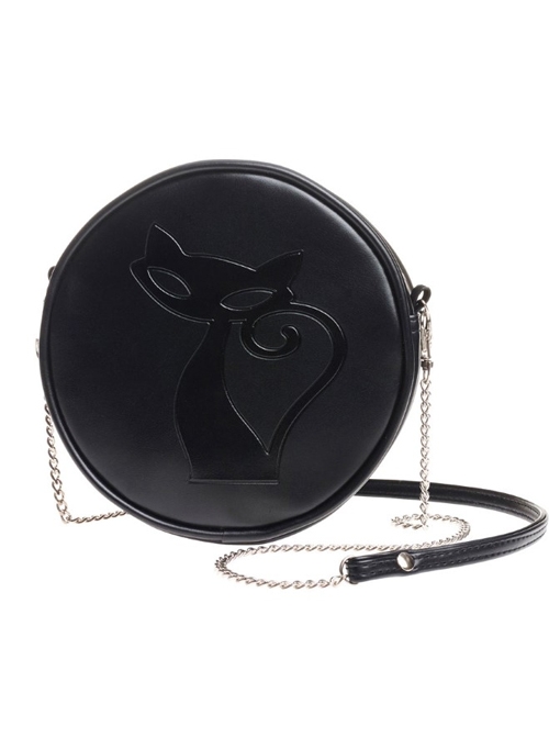 Punk Gothic Black Cat Pattern Black Shoulder Bag Inclined Shoulder Bag