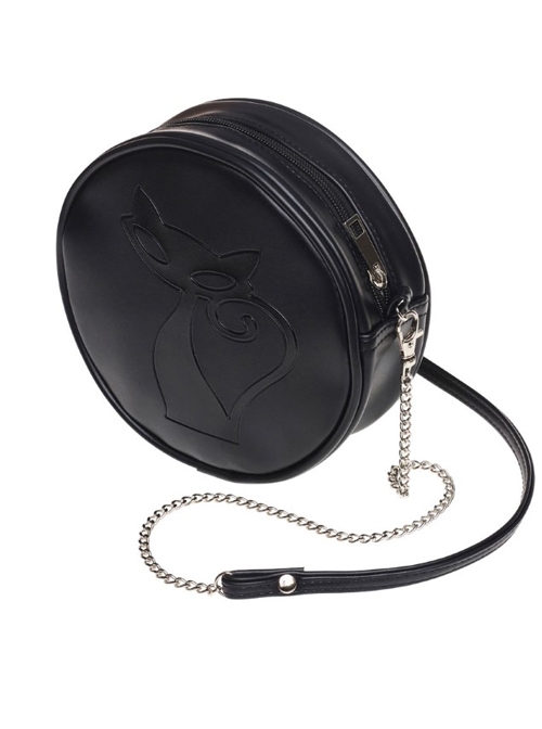 Punk Gothic Black Cat Pattern Black Shoulder Bag Inclined Shoulder Bag