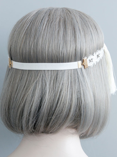 Retro Elegant Pearls White Tassel Headress