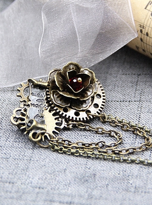 Steampunk Rose Vows Contract Reel Gear Chain Retro Brooch