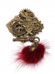 Steampunk Alice Pom Pom Rabbit Gear Keys Clock Retro Brooch
