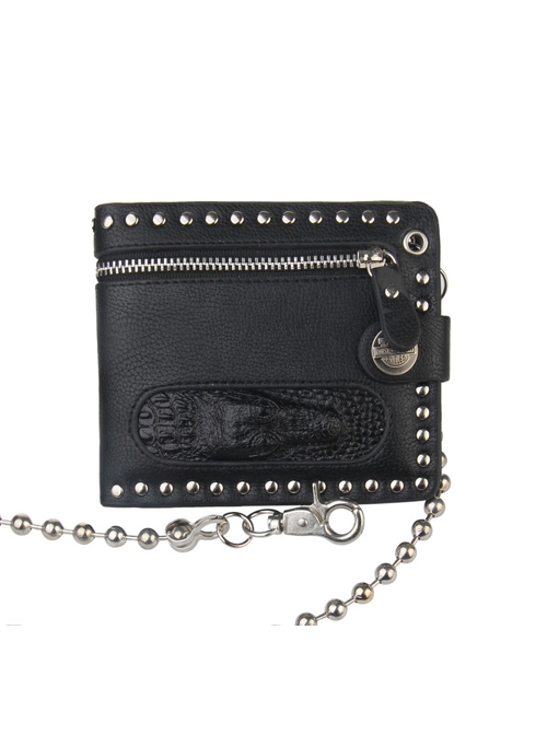 Steampunk Crocodile Head Zipper Hanging Chain Rock Style PU Wallet