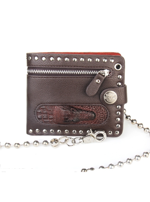 Steampunk Crocodile Head Zipper Hanging Chain Rock Style PU Wallet
