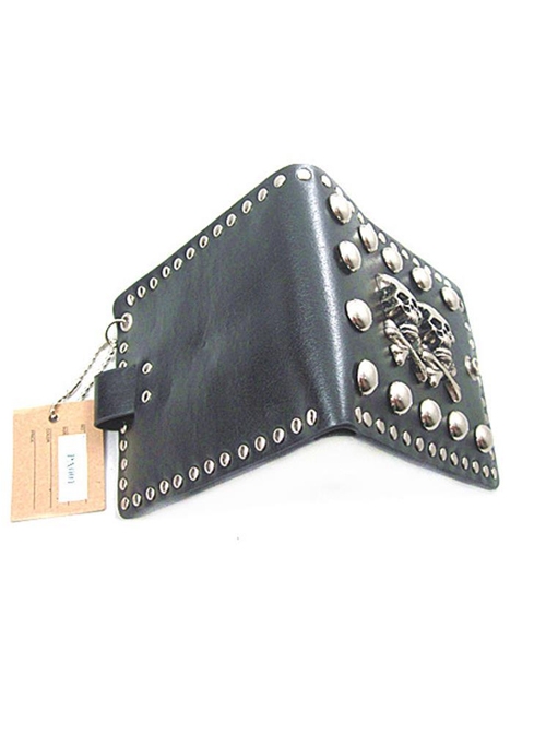 Steampunk Retro Skulls Rivet Rock Style Black PU Wallet