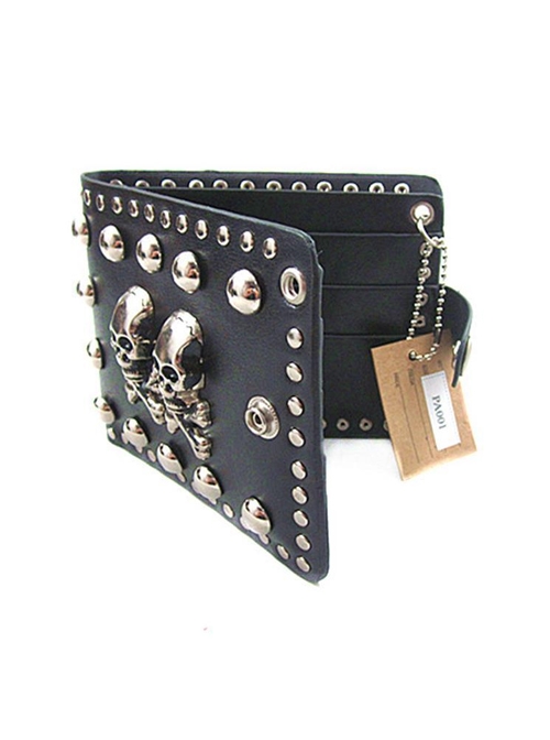 Steampunk Retro Skulls Rivet Rock Style Black PU Wallet
