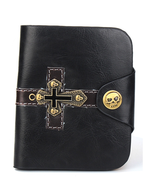 Steampunk Retro Cross And Skull Design Gothic Brown Short Wallet