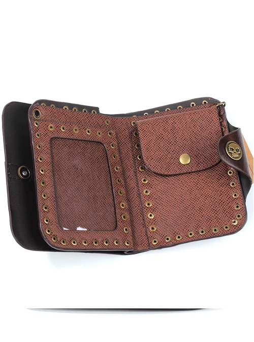 Steampunk Retro Cross And Skull Design Gothic Brown Short Wallet
