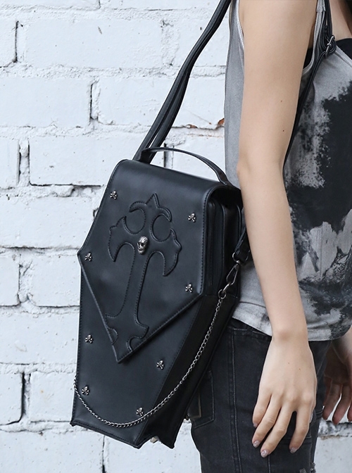 Steampunk Cross Skull Rivet Multi-function Gothic Black PU Bag