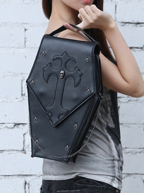 Steampunk Cross Skull Rivet Multi-function Gothic Black PU Bag