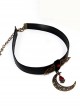 Steampunk Gothic Retro Rock Style Blood Red Crystal Moon Pendant PU Choker