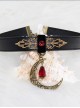 Steampunk Gothic Retro Rock Style Blood Red Crystal Moon Pendant PU Choker