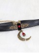 Steampunk Gothic Retro Rock Style Blood Red Crystal Moon Pendant PU Choker