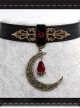 Steampunk Gothic Retro Rock Style Blood Red Crystal Moon Pendant PU Choker