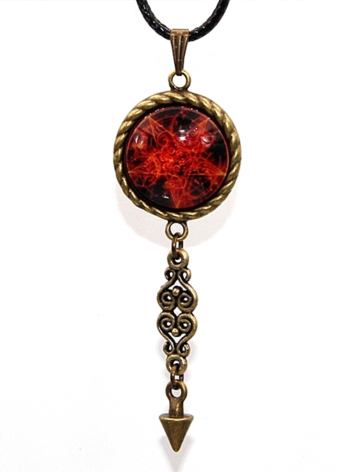 Steampunk Retro Gothic Magic Series Flame Magic Array Inverse Five Awn Small Pendulum Necklace