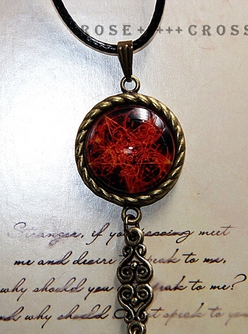Steampunk Retro Gothic Magic Series Flame Magic Array Inverse Five Awn Small Pendulum Necklace