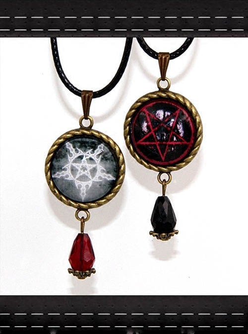 Steampunk Retro Gothic Magic Series Reverse Pentagram Crystal Pendant Little Witch Necklace