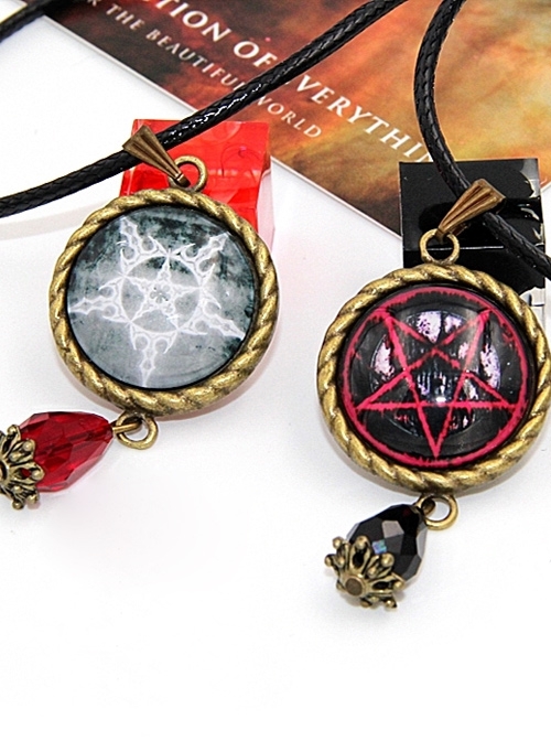Steampunk Retro Gothic Magic Series Reverse Pentagram Crystal Pendant Little Witch Necklace