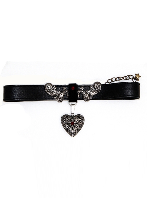 Stereoscopic Metal Flower Vine Lace Heart Dark Gothic PU Choker