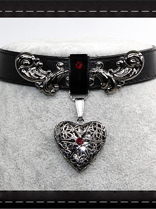 Stereoscopic Metal Flower Vine Lace Heart Dark Gothic PU Choker