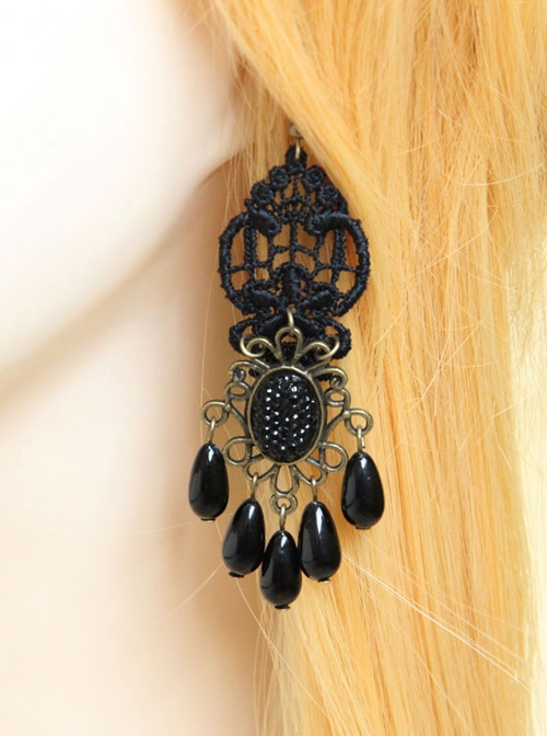 Gothic Retro Black Elegant Pearl Earrings
