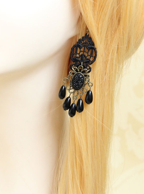 Gothic Retro Black Elegant Pearl Earrings