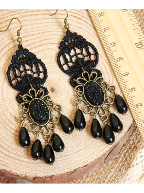 Gothic Retro Black Elegant Pearl Earrings