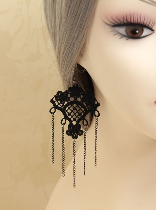 Gothic Black Tassel Lace Earrings