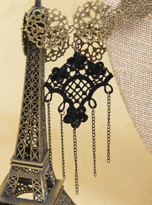 Gothic Black Tassel Lace Earrings