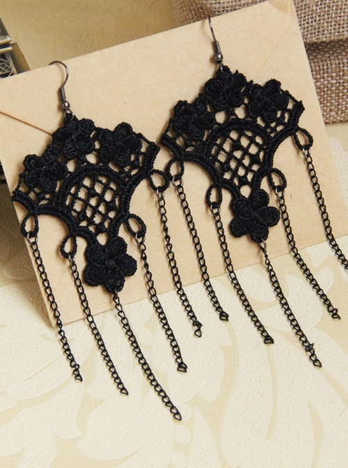Gothic Black Tassel Lace Earrings
