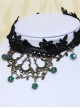 Gothic Bronze Twigs Black Lace Necklace