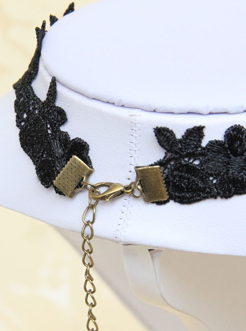 Gothic Bronze Twigs Black Lace Necklace