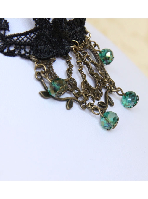 Gothic Bronze Twigs Black Lace Necklace