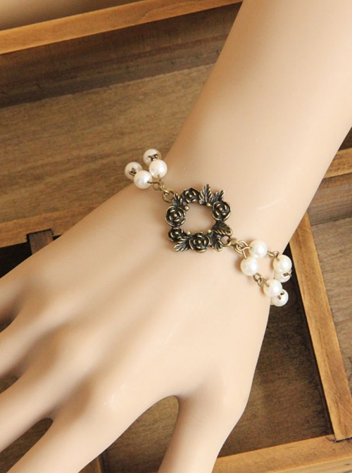 Gothic Retro Bronze Rose Pearl Bracelet