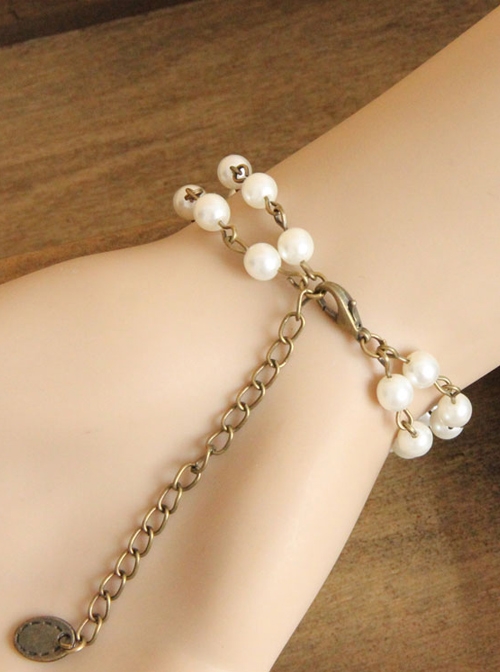 Gothic Retro Bronze Rose Pearl Bracelet