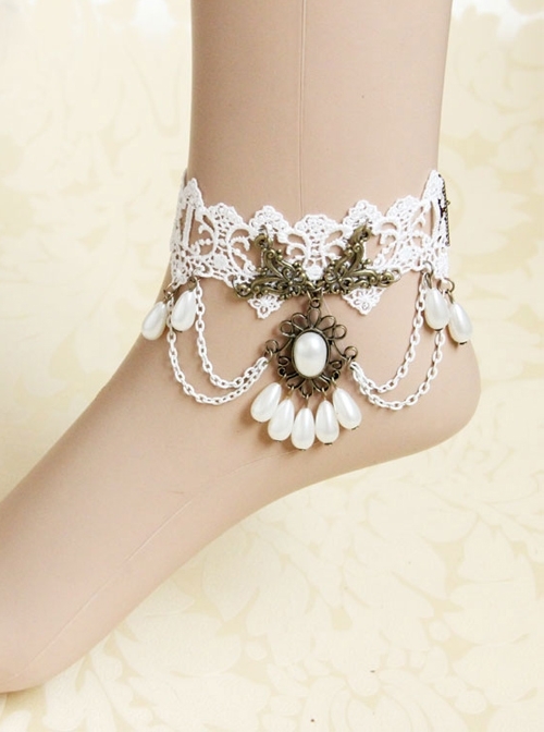 Gothic Retro Elegant White Lace Wedding Ankle Bracelet