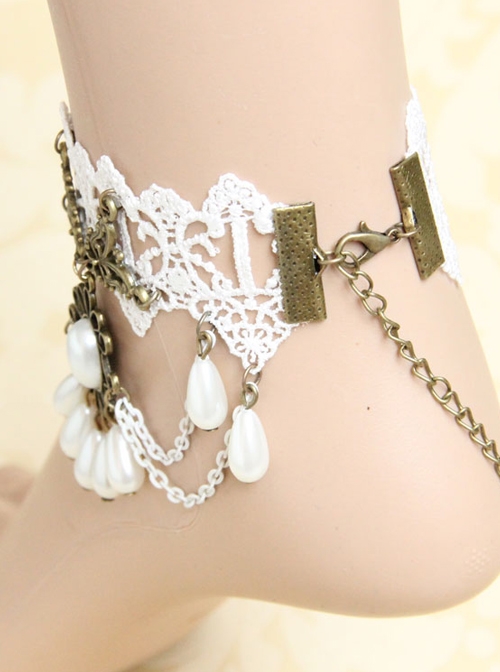 Gothic Retro Elegant White Lace Wedding Ankle Bracelet