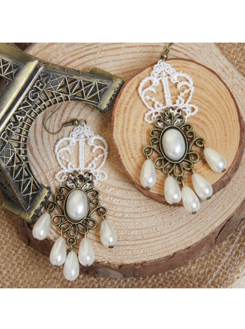 Gothic Retro White Elegant Pearl Earrings