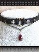 Steam Punk Red Crystal Bleeding Heart Retro Rivet Gothic PU Necklace