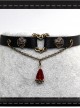 Steam Punk Red Crystal Bleeding Heart Retro Rivet Gothic PU Necklace