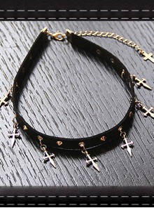 Steampunk Rock Style Silver Cross Pendant Rivet Gothic PU Necklace