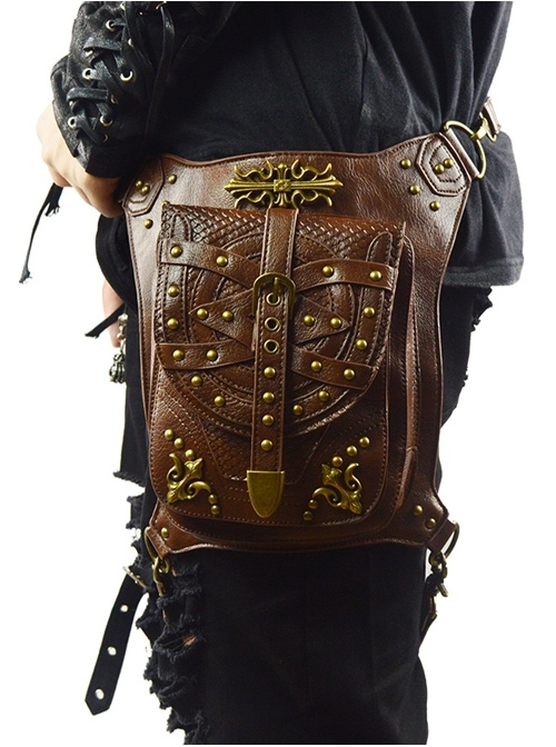 Steampunk Dark Brown Rivet Outdoors Multi-function Men's Inclined Shoulder Bag