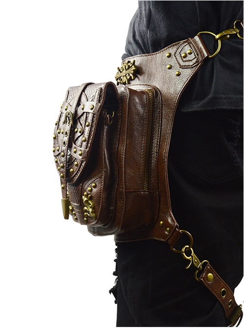 Steampunk Dark Brown Rivet Outdoors Multi-function Men's Inclined Shoulder Bag
