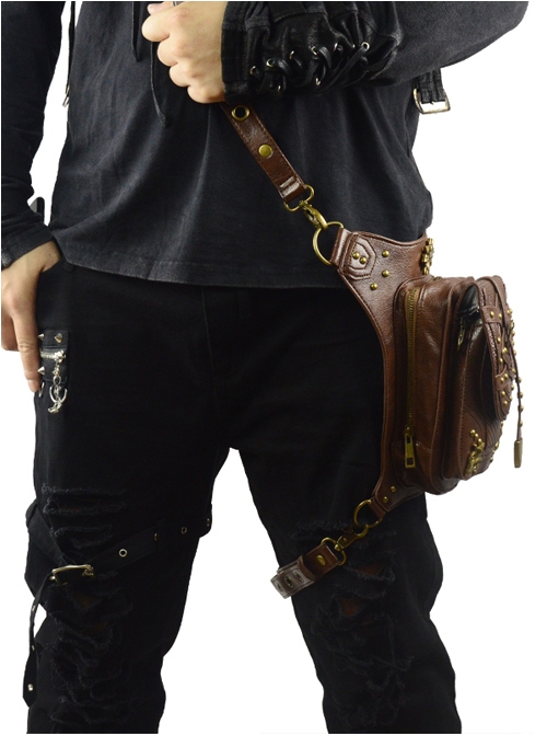 Steampunk Dark Brown Rivet Outdoors Multi-function Men's Inclined Shoulder Bag