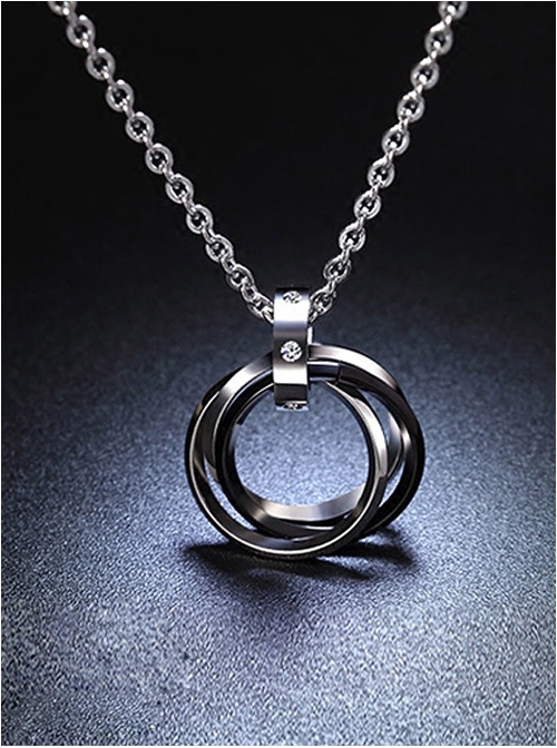 Steam Punk Retro Concise Black Ring Pendants Men's Necklace