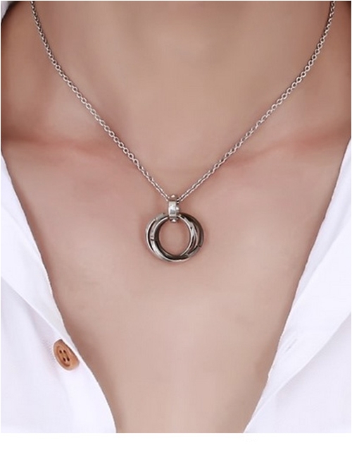 Steam Punk Retro Concise Black Ring Pendants Men's Necklace