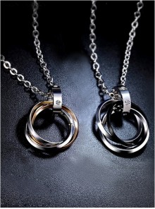 Steam Punk Retro Black And Golden Ring Pendants Lovers' Necklace